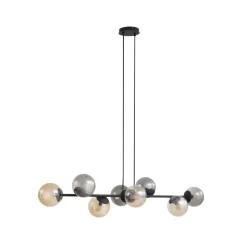 Lindby pendellampe Isamer, smoke grey/amber, 130 cm, globe