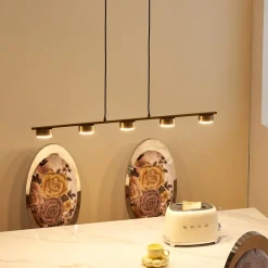 Lindby pendellampe Kaylou, 5 lyskilder, bronzefarvet, aluminium