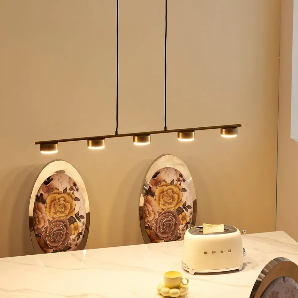 Lindby pendellampe Kaylou, 5 lyskilder, bronzefarvet, aluminium