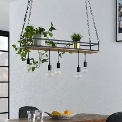 Lindby pendellampe Kirista, 5 lyskilder, sort, træ, 100 cm