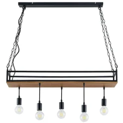 Lindby pendellampe Kirista, 5 lyskilder, sort, træ, 100 cm