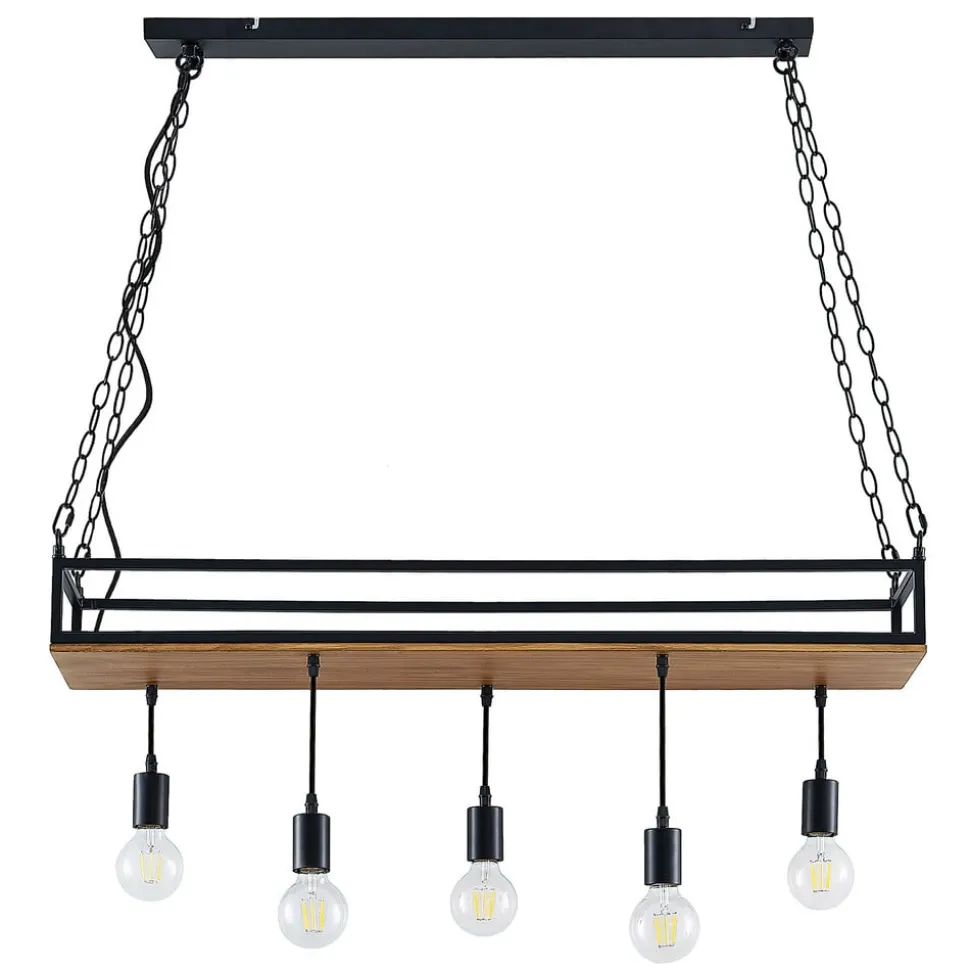 Lindby pendellampe Kirista, 5 lyskilder, sort, træ, 100 cm