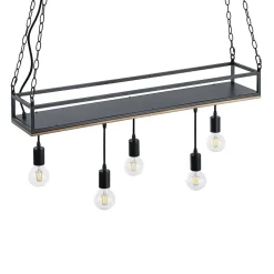 Lindby pendellampe Kirista, 5 lyskilder, sort, træ, 100 cm