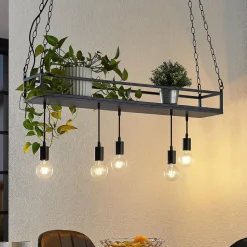 Lindby pendellampe Kirista, 5 lyskilder, sort, metal, 100 cm