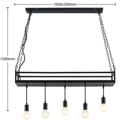 Lindby pendellampe Kirista, 5 lyskilder, sort, metal, 100 cm