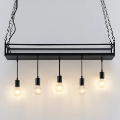 Lindby pendellampe Kirista, 5 lyskilder, sort, metal, 100 cm
