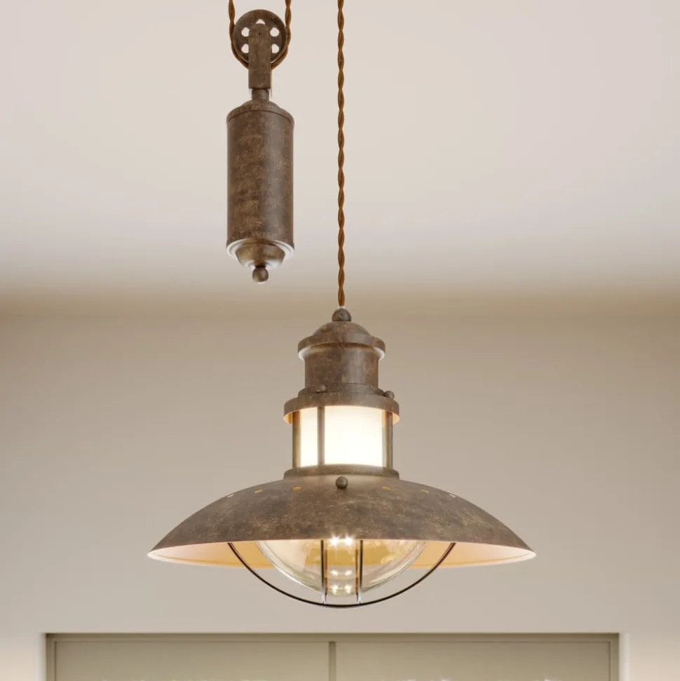 Lindby pendellampe Louisanne, justerbar, brun, Ø 35 cm