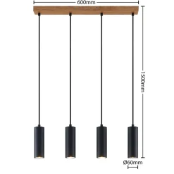 Lindby pendellampe Maniva. 60 cm, 4 lyskilder, sort, GU10
