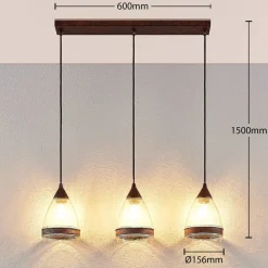 Lindby pendellampe Millina, 70 cm, rustbrun, 3 lyskilder.