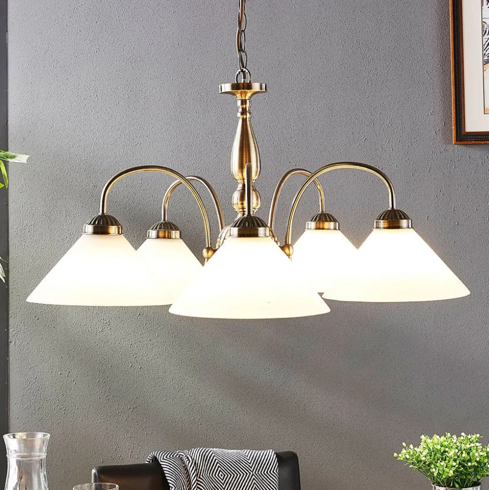 Lindby pendellampe Otis, Ø 68 cm, 5 lyskilder, hvid, glas, E27