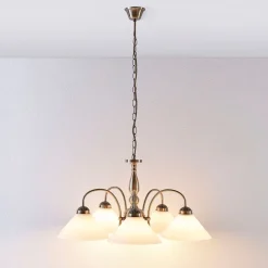 Lindby pendellampe Otis, Ø 68 cm, 5 lyskilder, hvid, glas, E27