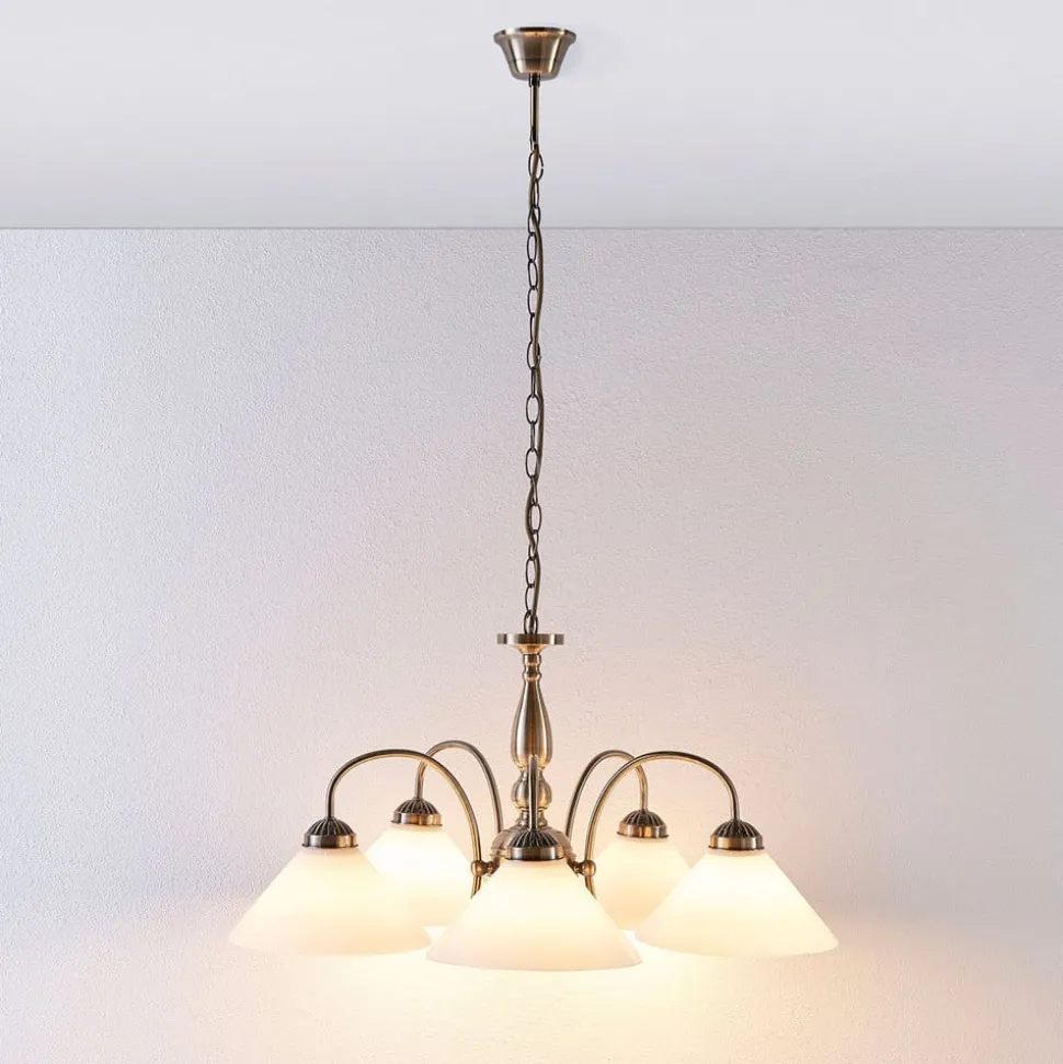 Lindby pendellampe Otis, Ø 68 cm, 5 lyskilder, hvid, glas, E27