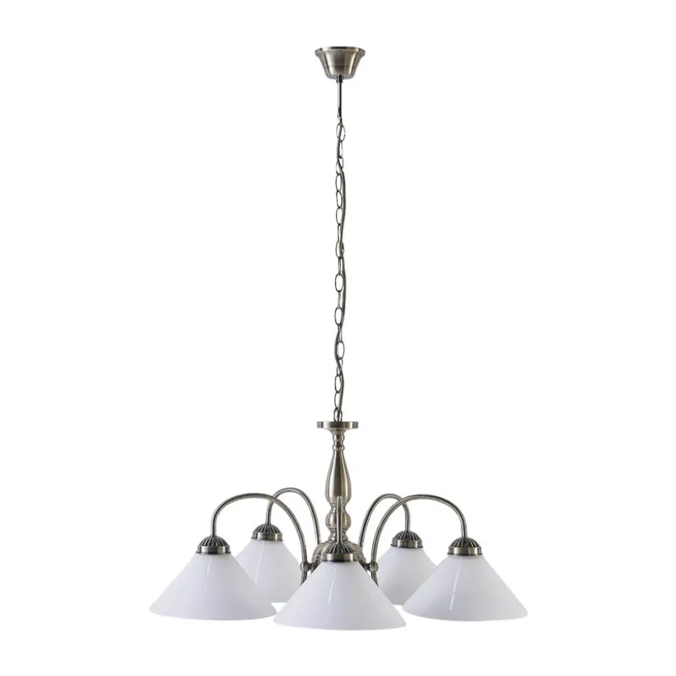 Lindby pendellampe Otis, Ø 68 cm, 5 lyskilder, hvid, glas, E27