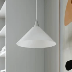Lindby pendellampe Petra, hvid, glas, Ø 40 cm, kegle, E27