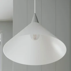 Lindby pendellampe Petra, hvid, glas, Ø 40 cm, kegle, E27