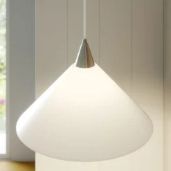 Lindby pendellampe Petra, hvid, glas, Ø 40 cm, kegle, E27