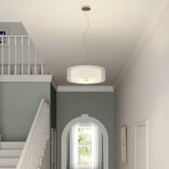 Lindby pendellampe Pikka, hvid, tekstil, Ø 50 cm, E27
