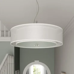 Lindby pendellampe Pikka, hvid, tekstil, Ø 50 cm, E27