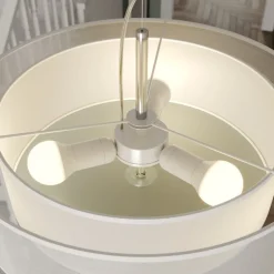 Lindby pendellampe Pikka, hvid, tekstil, Ø 50 cm, E27