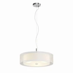 Lindby pendellampe Pikka, hvid, tekstil, Ø 50 cm, E27