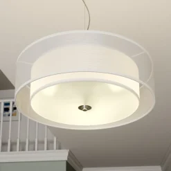 Lindby pendellampe Pikka, hvid, tekstil, Ø 50 cm, E27