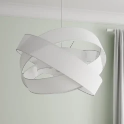 Lindby pendellampe Simaria, hvid, tekstil, Ø 60 cm, E27