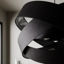 Lindby pendellampe Simaria, sort, tekstil, Ø 60 cm, E27