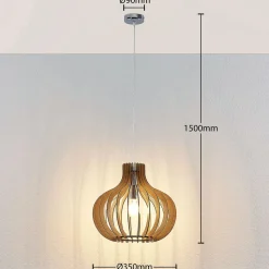 Lindby pendellampe Sina, Ø 35 cm, træ, E27