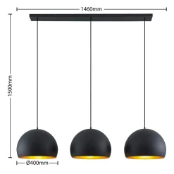 Lindby pendellampe Tarjei, 146 cm lang, sort/guld, metal