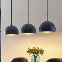 Lindby pendellampe Tarjei, længde 120 cm, sort/guld, metal
