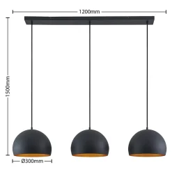 Lindby pendellampe Tarjei, længde 120 cm, sort/guld, metal