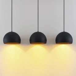 Lindby pendellampe Tarjei, længde 120 cm, sort/guld, metal