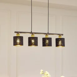 Lindby pendellampe Vasilia, 75 cm, sort/guld, stof