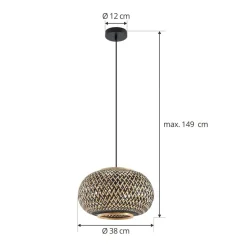 Lindby pendel Nerys, 1-lys, sort, bambus, Ø 38 cm