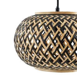 Lindby pendel Nerys, 1-lys, sort, bambus, Ø 38 cm