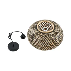 Lindby pendel Nerys, 1-lys, sort, bambus, Ø 38 cm