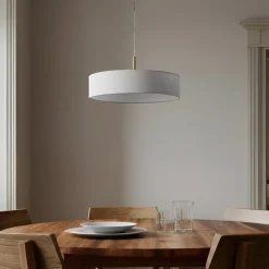 Lindby pendel Sebatin, Ø 50 cm, hvid, stof, E27