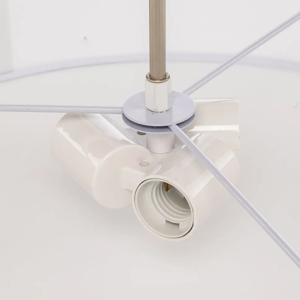Lindby pendel Sebatin, Ø 50 cm, hvid, stof, E27