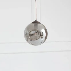 Lindby pendel Valentina, E27, Ø 25 cm, røgfarvet grå, glas