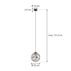 Lindby pendel Valentina, E27, Ø 25 cm, røgfarvet grå, glas