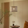 Lindby-pendel Yaelle, Ø 40 cm, rattan, sort, E27