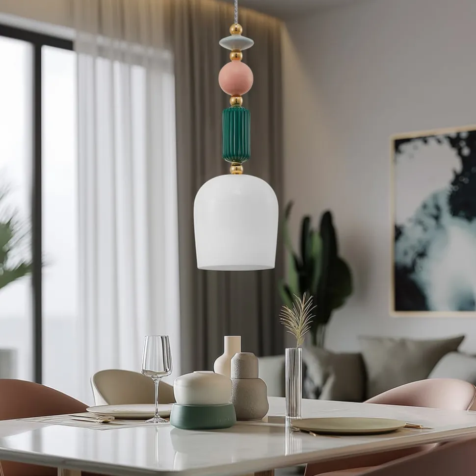 Lindby-pendel Ysoria, grå/pink/grøn, keramik, Ø 16 cm