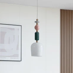 Lindby-pendel Ysoria, grå/pink/grøn, keramik, Ø 16 cm