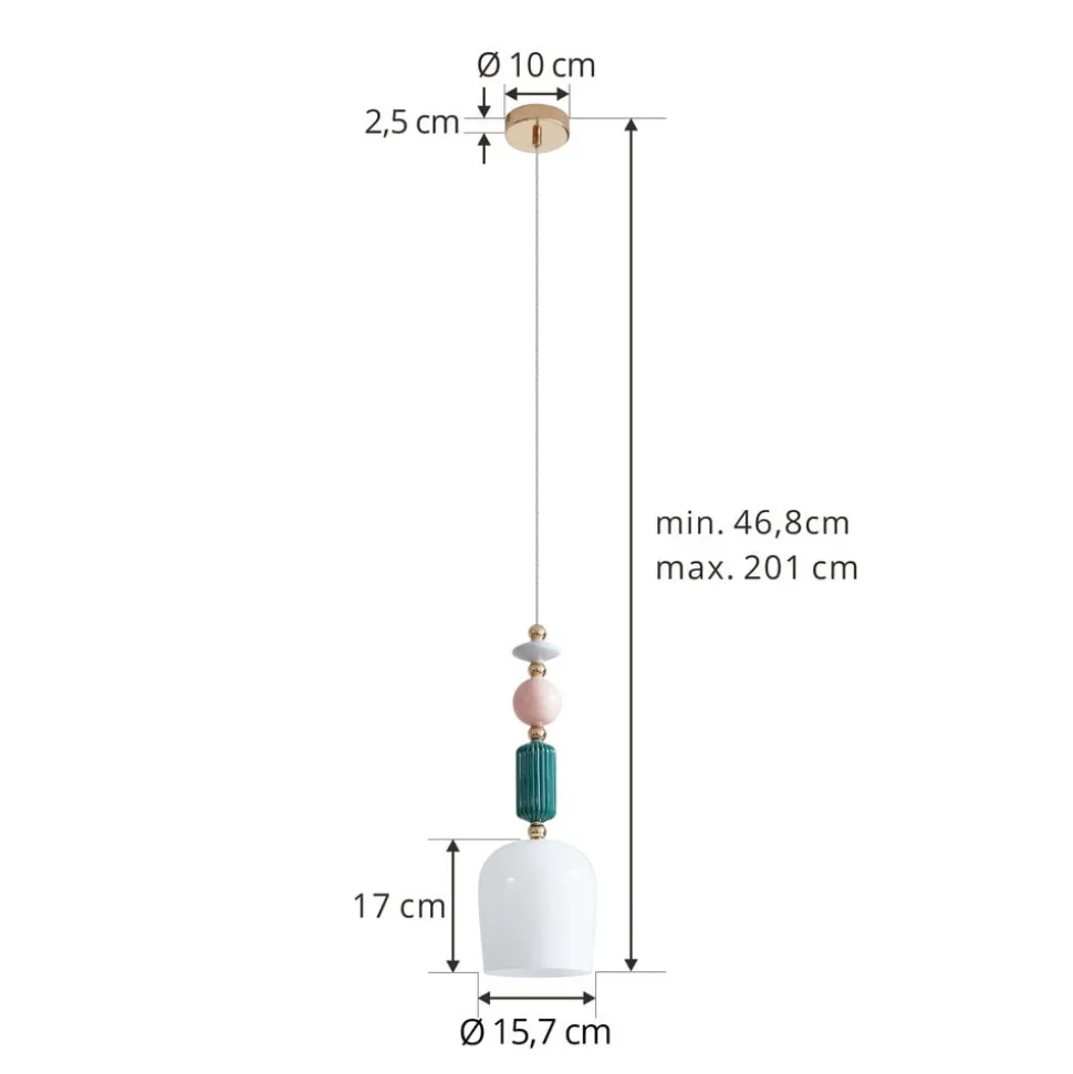Lindby-pendel Ysoria, grå/pink/grøn, keramik, Ø 16 cm