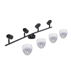 Lindby Pendura loftlampe, 4 lyskilder, sort, glas