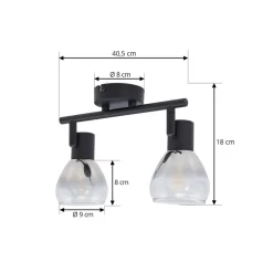 Lindby Pendura loftlampe, 2 lyskilder, sort, glas