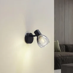 Lindby Pendura væglampe, Ø 9 cm, sort, glas
