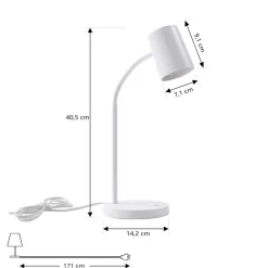 Lindby Radka bordlampe, hvid, plast, GU10, fleksibel arm