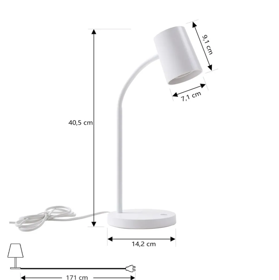 Lindby Radka bordlampe, hvid, plast, GU10, fleksibel arm