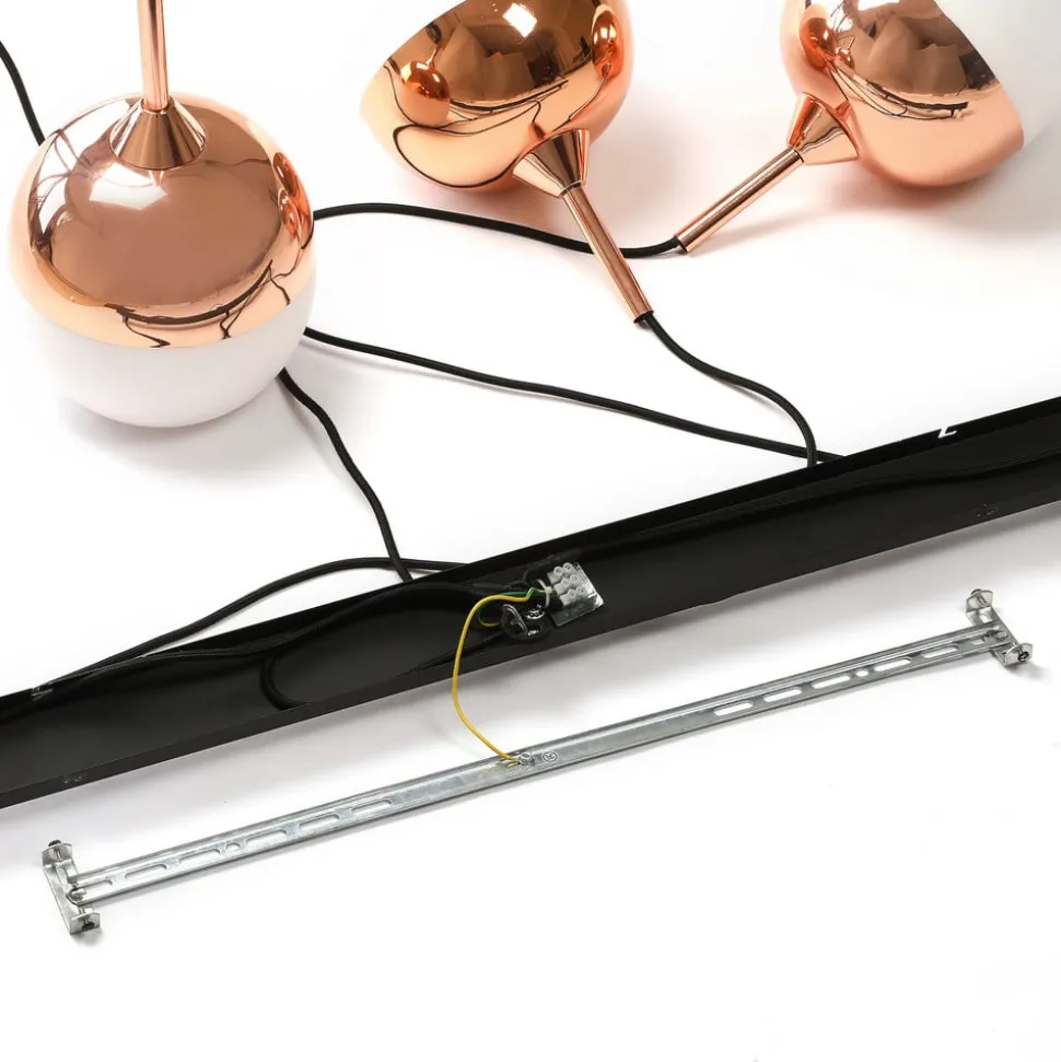 Lindby Rangina pendellampe, 100 cm, kobber, 3 lyskilder, glas